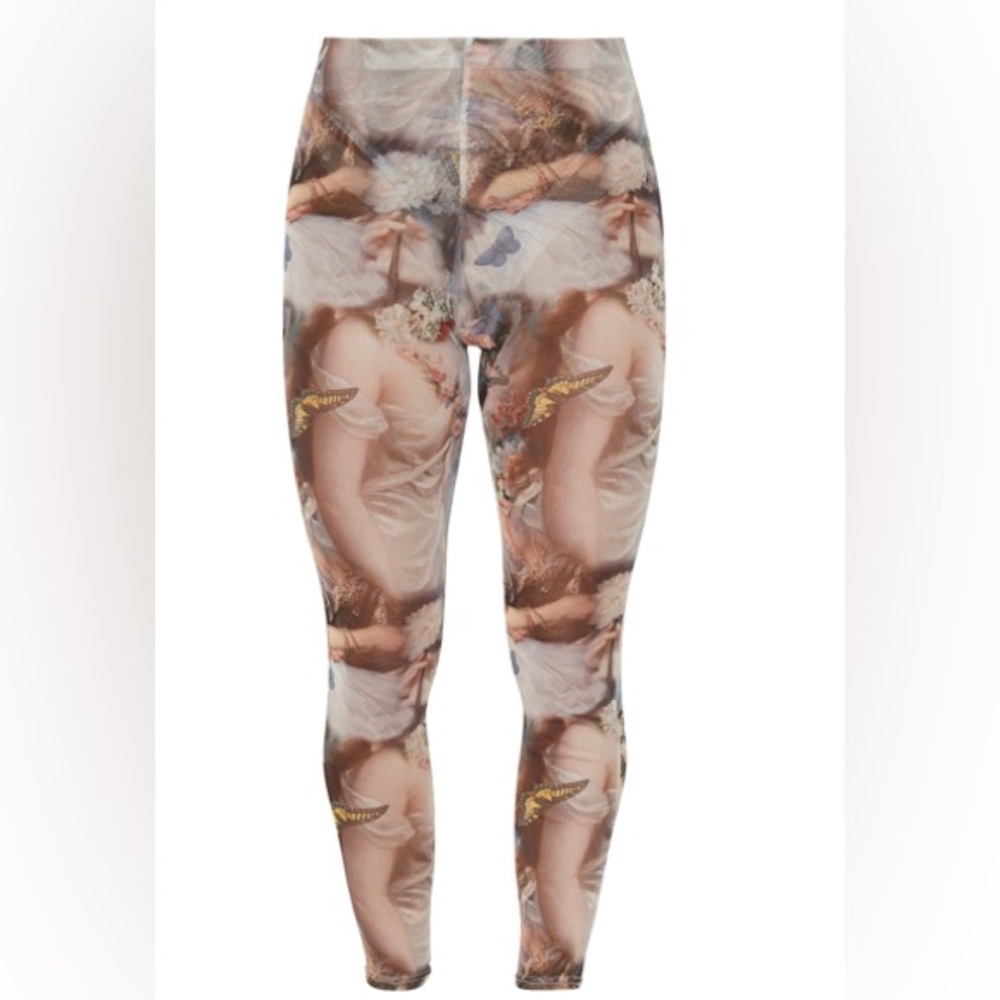 PrettyLittleThing Petite Stone Butterfly Renaissance Print Mesh Leggings Size 8